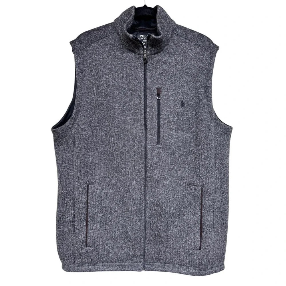 Polo Ralph Lauren Brushed Fleece Full-Zip‎ Vest Heather Gray Men's Sz Large Tall